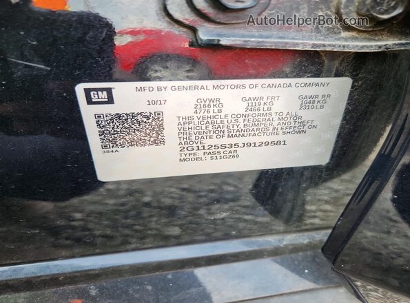 2G1125S35J9129581 2018 CHEVROLET IMPALA Black Вид наклейки з VIN-кодом