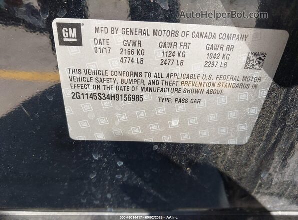 2G1145S34H9156985 2017 CHEVROLET IMPALA Black Вид підкапотного простору