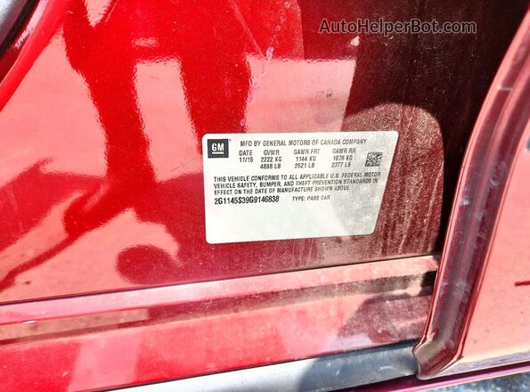 2G1145S39G9146838 2016 CHEVROLET IMPALA Burgundy Вид підкапотного простору