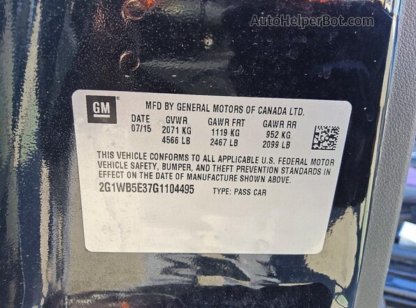 2G1WB5E37G1104495 2016 CHEVROLET IMPALA Черный Вид подкапотного пространства