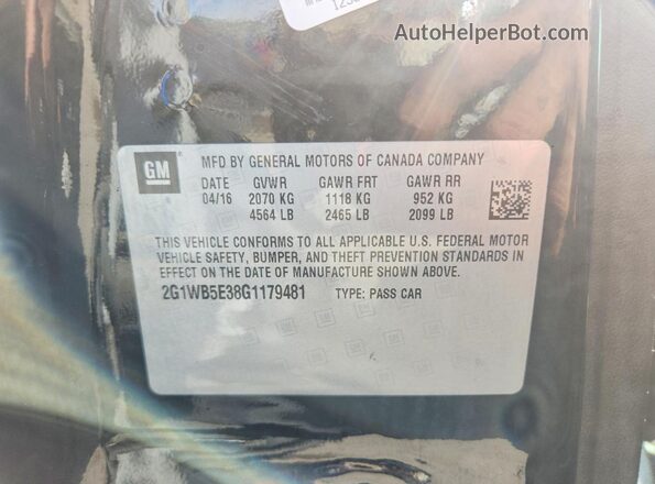 2G1WB5E38G1179481 2016 CHEVROLET IMPALA Черный Вид подкапотного пространства