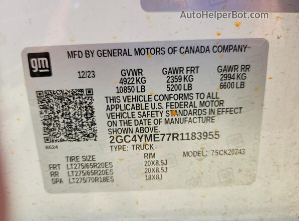 2GC4YME77R1183955 2024 CHEVROLET SILVERADO White Вид наклейки з VIN-кодом