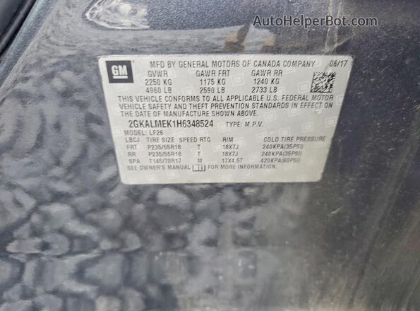 2GKALMEK1H6348524 2017 GMC TERRAIN Charcoal Вид наклейки з VIN-кодом