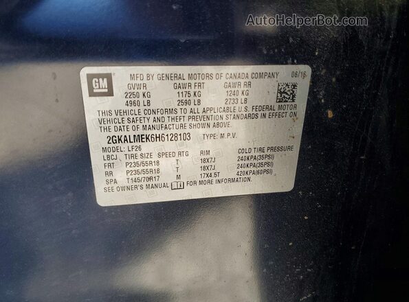 2GKALMEK6H6128103 2017 GMC TERRAIN Blue VIN կոդի պիտակի տեսք
