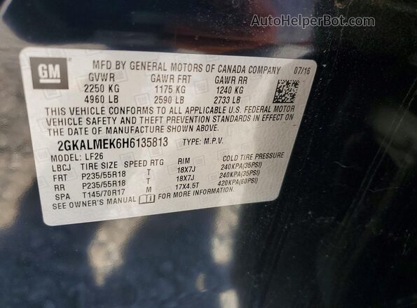 2GKALMEK6H6135813 2017 GMC TERRAIN Black VIN კოდის სტიკერის ხედი