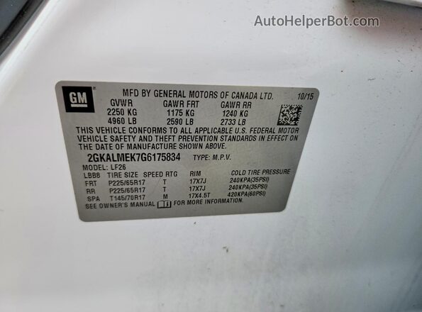 2GKALMEK7G6175834 2016 GMC TERRAIN White Вид підкапотного простору