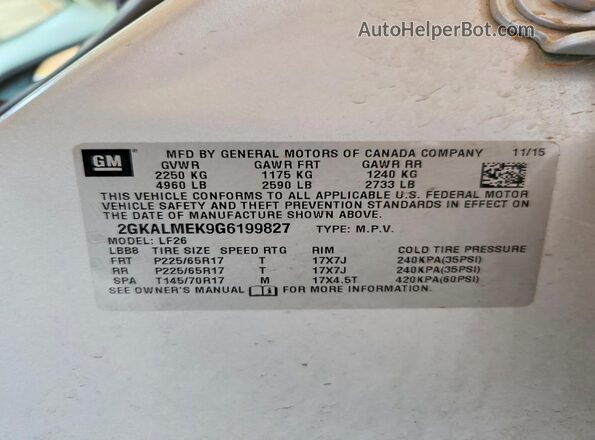 2GKALMEK9G6199827 2016 GMC TERRAIN Silver Vista del compartimento del motor