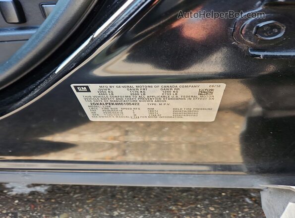 2GKALPEK4H6105422 2017 GMC TERRAIN Black VIN კოდის სტიკერის ხედი