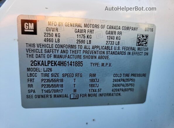 2GKALPEK4H6141885 2017 GMC TERRAIN White Vista interior de 360 grados