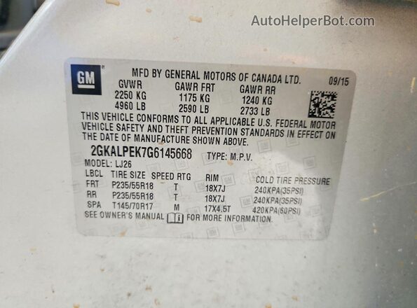 2GKALPEK7G6145668 2016 GMC TERRAIN Silver Вид підкапотного простору