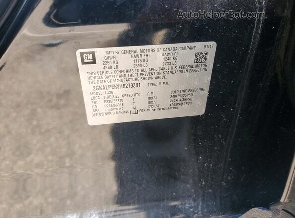 2GKALPEK8H6279381 2017 GMC TERRAIN Черный Вид наклейки с VIN-кодом