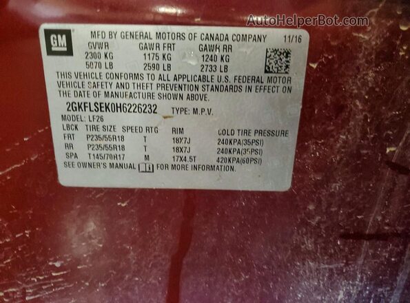 2GKFLSEK0H6226232 2017 GMC TERRAIN Red Widok naklejki z numerem VIN