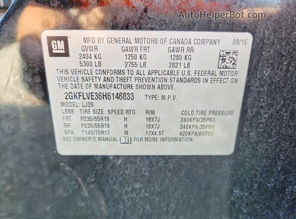 2GKFLVE36H6146833 2017 GMC TERRAIN Black VIN კოდის სტიკერის ხედი
