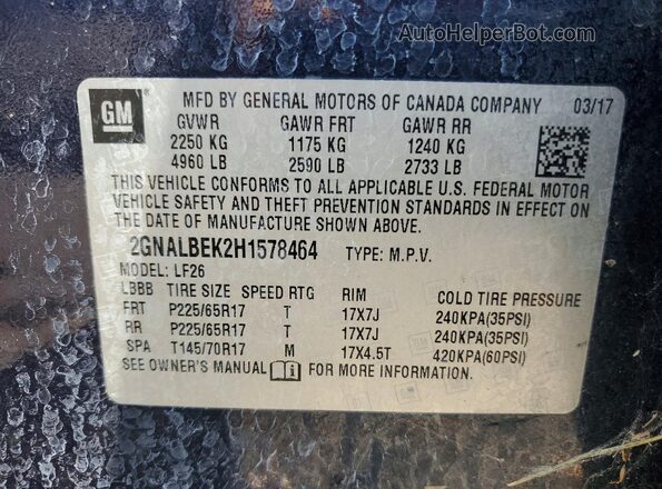 2GNALBEK2H1578464 2017 CHEVROLET EQUINOX Blue VIN sticker view