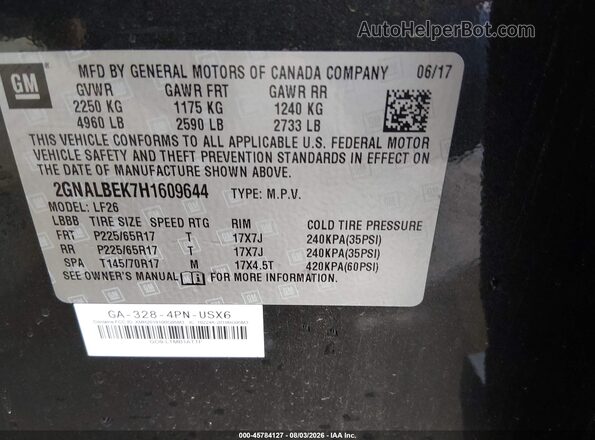 2GNALBEK7H1609644 2017 CHEVROLET EQUINOX Gray Vista del compartimento del motor