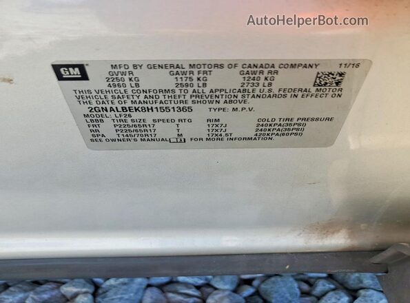 2GNALBEK8H1551365 2017 CHEVROLET EQUINOX Silver Вид підкапотного простору