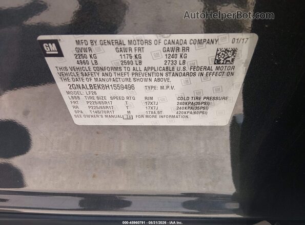 2GNALBEK8H1559496 2017 CHEVROLET EQUINOX Серый Вид подкапотного пространства