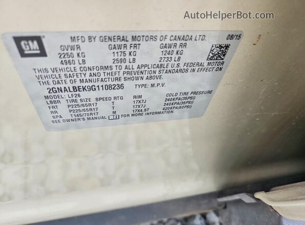 2GNALBEK9G1108236 2016 CHEVROLET EQUINOX Желто-коричневый Вид наклейки с VIN-кодом