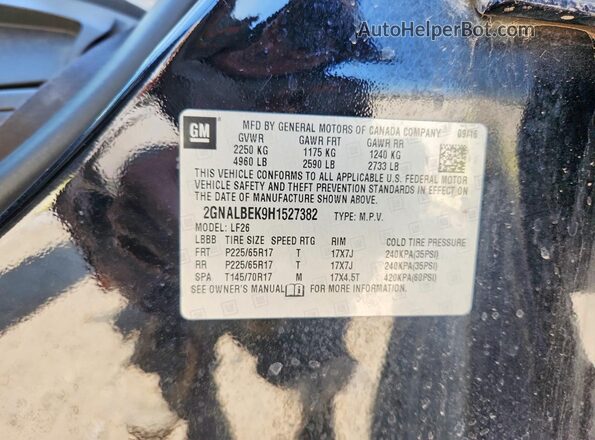 2GNALBEK9H1527382 2017 CHEVROLET EQUINOX Black VIN კოდის სტიკერის ხედი