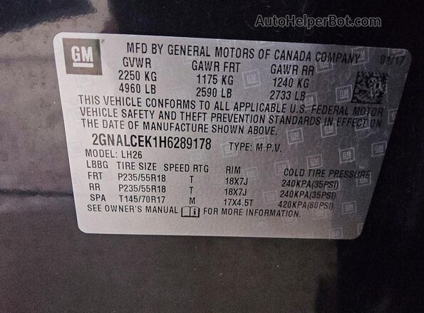 2GNALCEK1H6289178 2017 CHEVROLET EQUINOX Black Vista del compartimento del motor