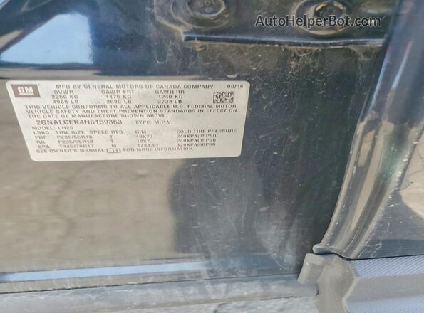 2GNALCEK4H6159363 2017 CHEVROLET EQUINOX Black Widok naklejki z numerem VIN