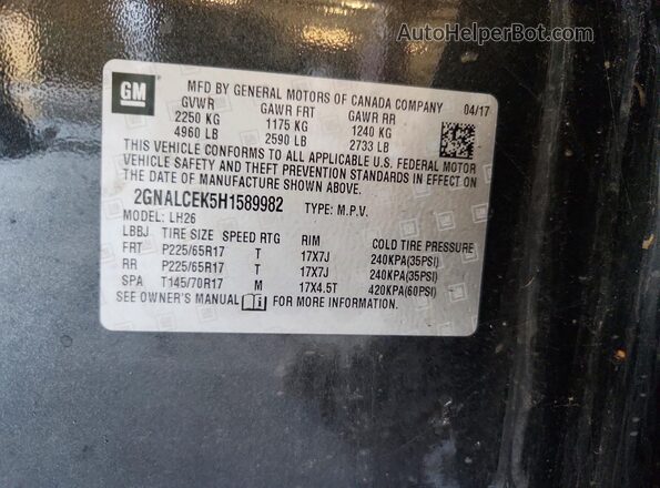 2GNALCEK5H1589982 2017 CHEVROLET EQUINOX Gray Widok naklejki z numerem VIN