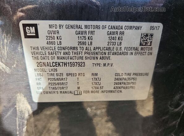 2GNALCEK7H1597923 2017 CHEVROLET EQUINOX Gray Widok naklejki z numerem VIN