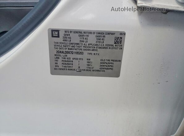 2GNALDEK7G1185263 2016 CHEVROLET EQUINOX White Widok naklejki z numerem VIN