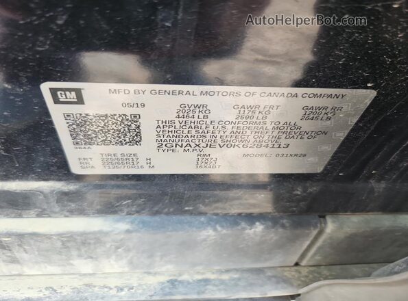2GNAXJEV0K6284113 2019 CHEVROLET EQUINOX Black VIN sticker view