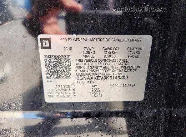2GNAXKEV3K6145809 2019 CHEVROLET EQUINOX Black VIN կոդի պիտակի տեսք