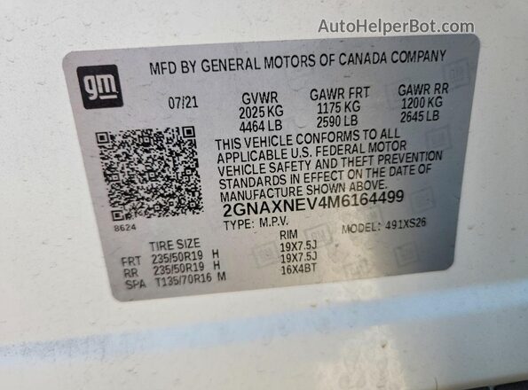 2GNAXNEV4M6164499 2021 CHEVROLET EQUINOX White სალონის 360-გრადუსიანი ხედი