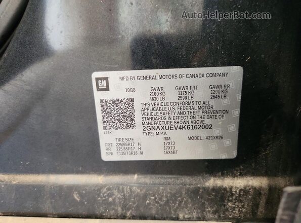 2GNAXUEV4K6162002 2019 CHEVROLET EQUINOX Серый Вид наклейки с VIN-кодом