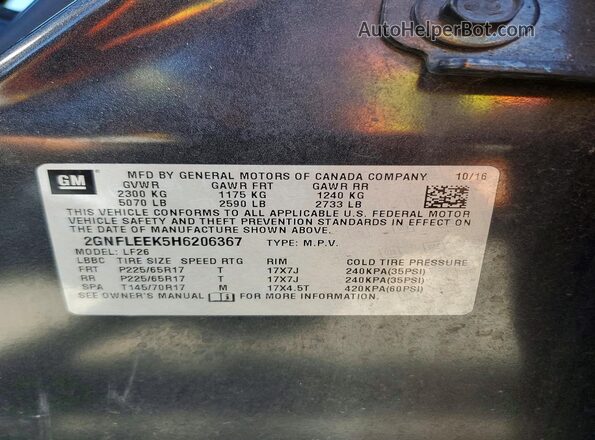 2GNFLEEK5H6206367 2017 CHEVROLET EQUINOX Charcoal VIN կոդի պիտակի տեսք