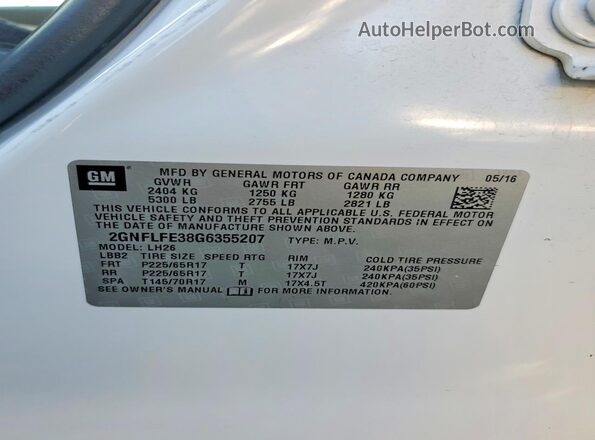 2GNFLFE38G6355207 2016 CHEVROLET EQUINOX White Widok wnętrza 360 stopni