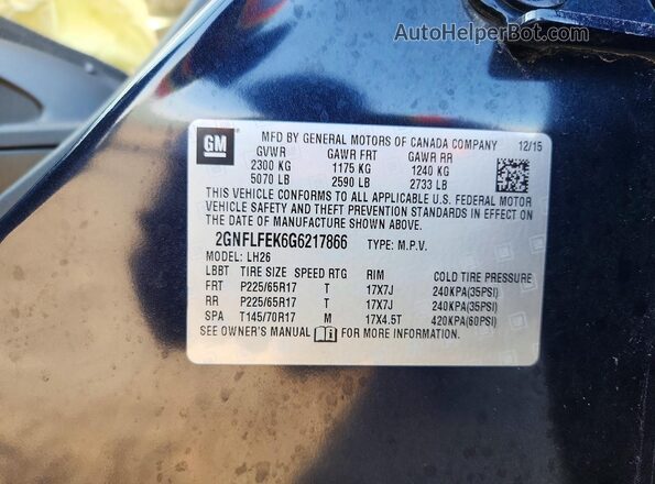 2GNFLFEK6G6217866 2016 CHEVROLET EQUINOX Blue Vista interior de 360 grados