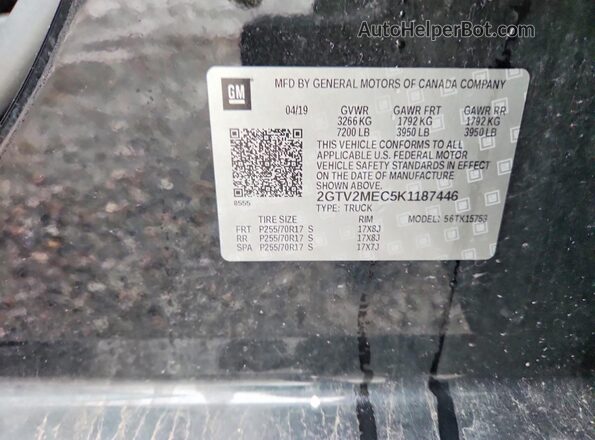 2GTV2MEC5K1187446 2019 GMC SIERRA Черный Вид наклейки с VIN-кодом