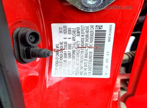 2HGFC1F38LH683186 2020 HONDA CIVIC Red Engine compartment view