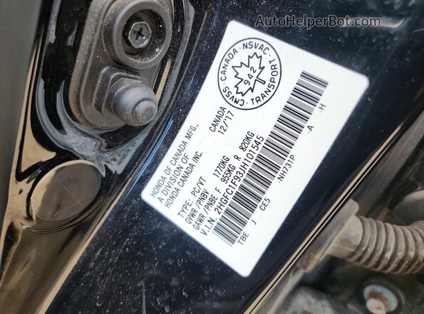 2HGFC1F93JH101545 2018 HONDA CIVIC Black ძრავის განყოფილების ხედი