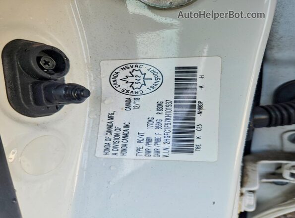 2HGFC1F97KH101937 2019 HONDA CIVIC Белый Вид наклейки с VIN-кодом