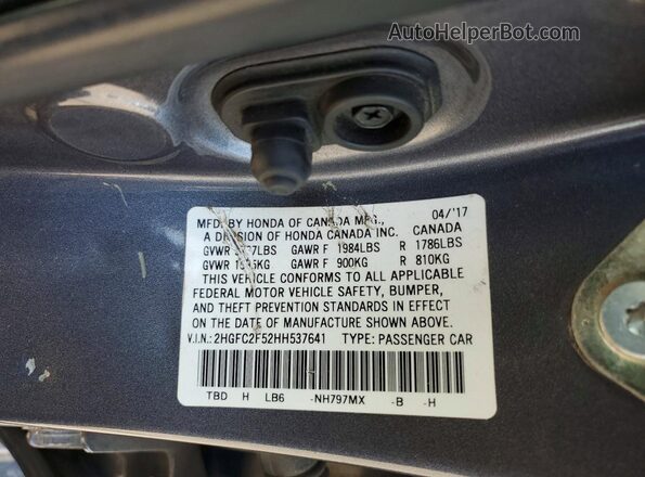 2HGFC2F52HH537641 2017 HONDA CIVIC Gray Vista del compartimento del motor