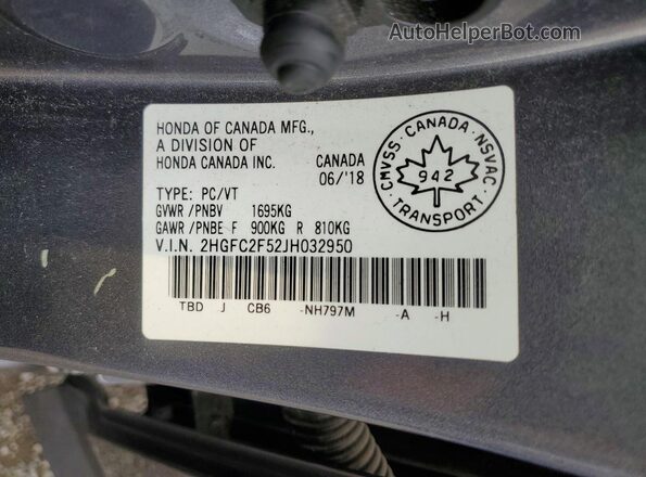 2HGFC2F52JH032950 2018 HONDA CIVIC Gray ძრავის განყოფილების ხედი