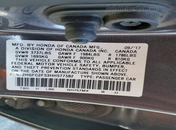 2HGFC2F53HH577582 2017 HONDA CIVIC Gray VIN sticker view