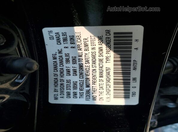 2HGFC2F54GH544797 2016 HONDA CIVIC Black Vista del compartimento del motor