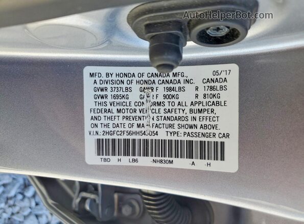 2HGFC2F56HH543054 2017 HONDA CIVIC Silver Vista de la etiqueta del VIN