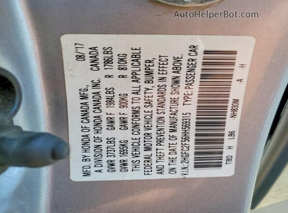 2HGFC2F56HH569315 2017 HONDA CIVIC Silver VIN կոդի պիտակի տեսք