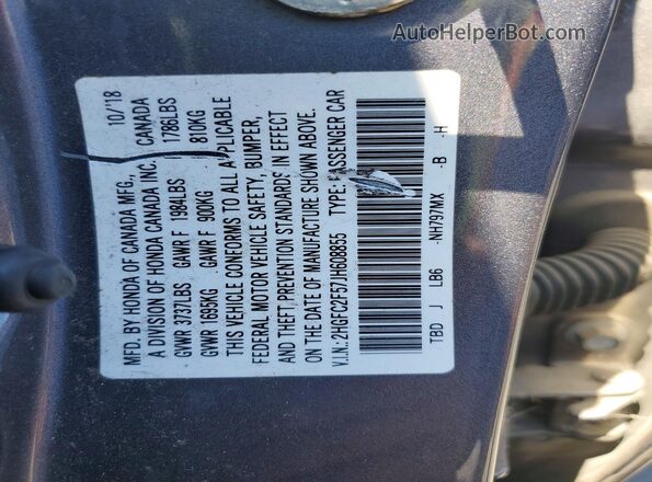 2HGFC2F57JH608855 2018 HONDA CIVIC Gray Widok komory silnika