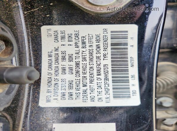 2HGFC2F58HH507379 2017 HONDA CIVIC Black Вид наклейки з VIN-кодом