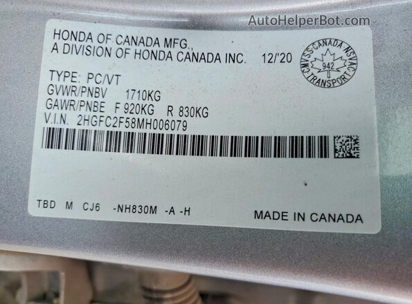 2HGFC2F58MH006079 2021 HONDA CIVIC Серебряный Вид подкапотного пространства