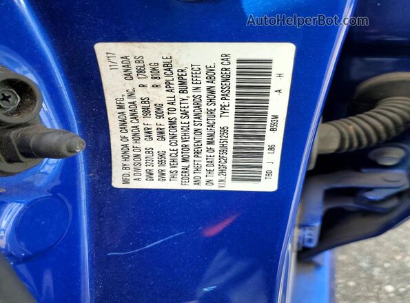 2HGFC2F59JH512595 2018 HONDA CIVIC Blue VIN sticker view