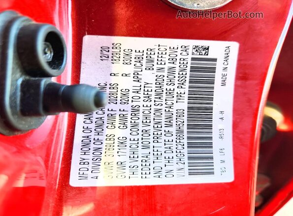 2HGFC2F66MH527603 2021 HONDA CIVIC Red Engine compartment view